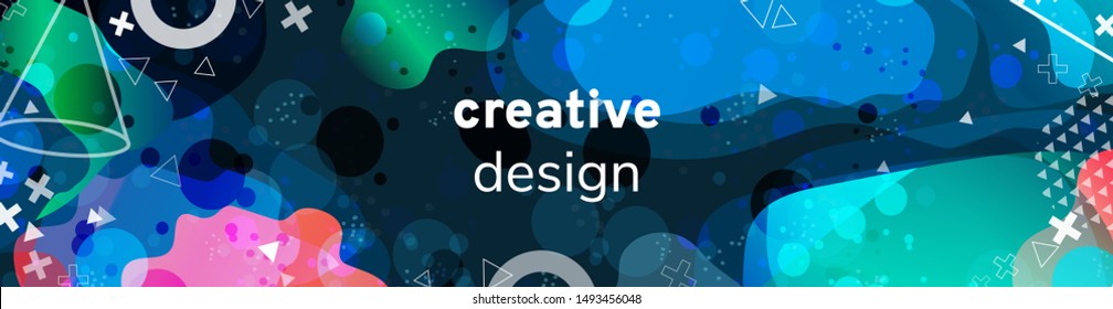 Cosmic outter space galaxy nebula background. Organic liquid shapes. 3d effect. Geometric composition pattern. Vector header, poster, banner, landing page template