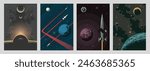 Cosmic Panorama Set, Space Background Templates for Cosmic Posters, Covers, Illustrations. Stars, Planeets, Space Rockets 