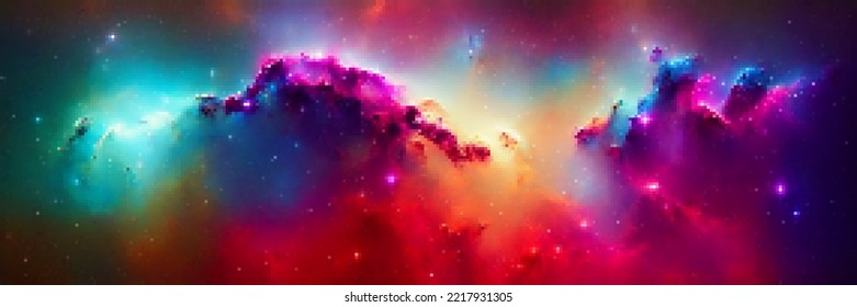 Cosmic panoramic background. Outer space. Vector colorful pixelated illustration.