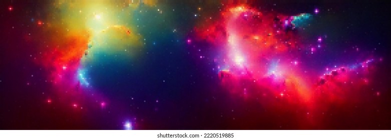 Cosmic panoramic background. Outer space. Vector colorful pixelated illustration.