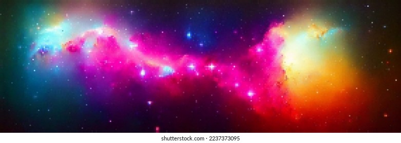 Cosmic panoramic background. Outer space. Vector colorful pixelated illustration.