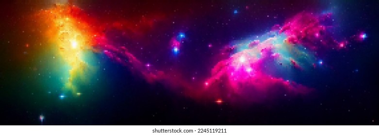 Cosmic panoramic background. Outer space. Vector colorful pixelated illustration.