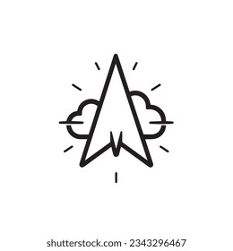 Cosmic Paper Flight Simple Black and White Line-Art Icon Rocket Logo in Paper Plane Style