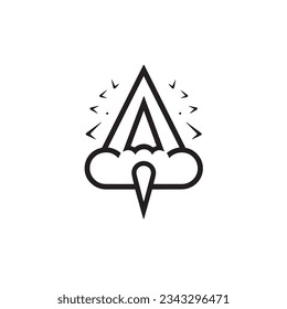 Cosmic Paper Flight Simple Black and White Line-Art Icon Rocket Logo in Paper Plane Style