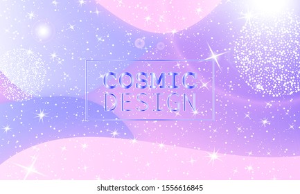 Cosmic pattern. Christmas snowflakes. Fantasy universe. Fairy background. Holographic magic stars. Minimal design. Trendy gradient colors. Fluid shapes. Vector illustration.