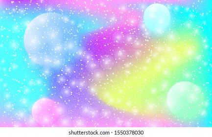 Cosmic pattern. Mermaid rainbow. Fantasy universe. Fairy background. Holographic magic stars. Minimal design. Trendy gradient colors. Fluid shapes. Vector illustration.