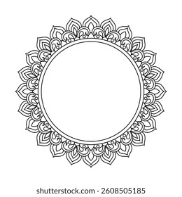 Cosmic Petal Bloom Mandala in Black and White Coloring Book Page