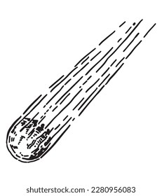 Cosmic phenomenon doodle. Outline drawing of comet. Astronomy science sketch. Hand drawn vector illustration isolated on white..