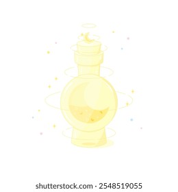 cosmic philter potion in cute moon shaped glass bottle, vector illustration