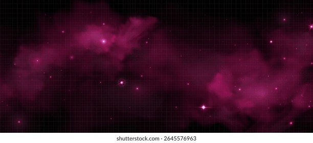 Nebulosa rosa cósmica com nuvens de fumaça e estrelas cintilantes no espaço profundo - fundo galáxia mística para design de fantasia, textura de papel de parede de sonho e atmosfera de universo etéreo com partículas brilhantes.