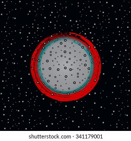 Cosmic planet with the meteorites rain. Vector illustration