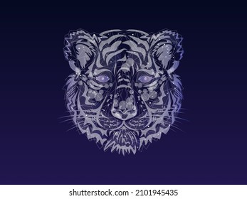 Cosmic polygonal tiger head on the dark background