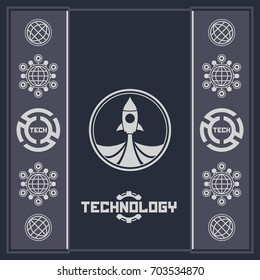 Cosmic rocket concept. Rocket logo template.