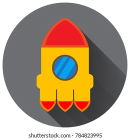 cosmic rocket in flat style with long shadow