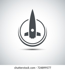 Cosmic rocket. Rocket flight icon. 