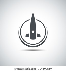 Cosmic rocket. Rocket flight icon. 