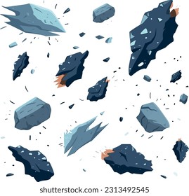 cosmic rocks collection of asteroids and comets floating in space. set of celestial bodies