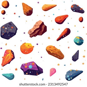 cosmic rocks collection of asteroids and comets floating in space. set of celestial bodies