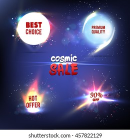 Cosmic sale. Abstract vector of lighting flare and sal. Set