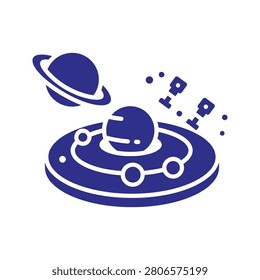 Cosmic satellite journey with planetary motion. Represents exploration science and future tech applications for digital media.