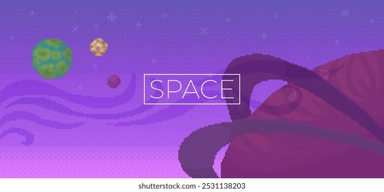 Cosmic scene with three planets and cosmic waves in the purple sky. Main themes Ideal for astronomical concepts, fantasy settings, sci-fi narratives, digital art, educational content