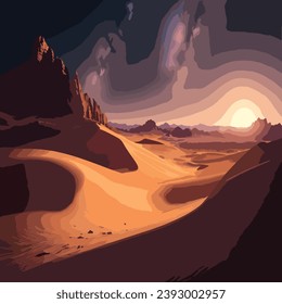 Kosmische Landschaft aus einer Wüste