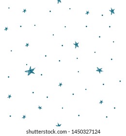 Cosmic seamless colorful pattern on white. Cute cartoon stars floating in space. Vector illustration.