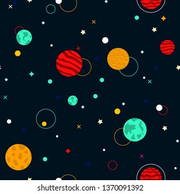 Cosmic seamless pattern with doodle stars and planets