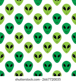 Patrón cósmico sin fisuras con extraterrestres verdes sobre fondo blanco