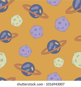 Cosmic seamless pattern with planets cartoon vector illustration