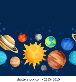 Cosmic seamless pattern with planets of the solar system.