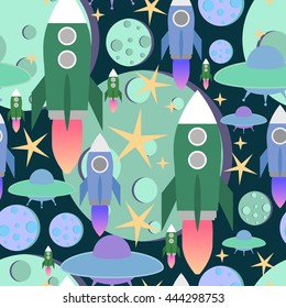 Cosmic seamless pattern.Colorful vector print.Textile texture