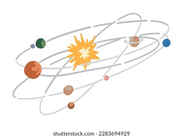 Cosmic space colored doodle  Cartoon drawing abstract solar system  Astronomy science clipart  Hand drawn vector illustration isolated white  
