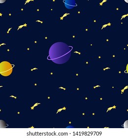 Cosmic space in flat style seamless pattern. Cosmic Promotion. Vector illustration