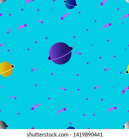 Cosmic space in flat style seamless pattern. Cosmic Promotion. Vector illustration