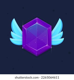 Cosmic Space Galaxy Gem With Blue Rounded Wings Icon Purple With Stars Cute Fantasy Colorful Vector Design