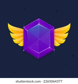 Cosmic Space Galaxy Gem With Golden Wings Icon Purple With Stars Cute Fantasy Colorful Vector Design