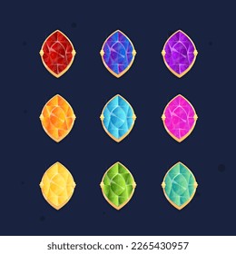 Espacio Cósmico Galaxia Icono De Gema En Diferentes Colores Oval En El Borde Vintage Dorado Con Estrellas Cuidada Fantasía Diseño Vector Colorido