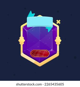 Cosmic Space Galaxy Gem Icon Pop Up Window Badge In Golden Border Purple With Stars , Ribbon Cute Fantasy Colorful Vector Design