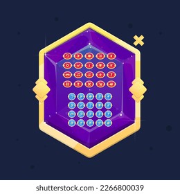 Cosmic Space Galaxy Gem Icon Pop Up Window Buttons Set Badge In Golden Border Purple With Stars , Ribbon Cute Fantasy Colorful Vector Design