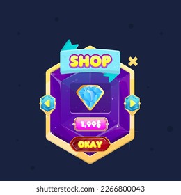 Cosmic Space Galaxy Gem Icon Pop Up Window Shop Diamond One Item Badge In Golden Border Purple With Stars , Ribbon Cute Fantasy Colorful Vector Design