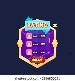 Cosmic Space Galaxy Gem Icon Pop Up Window Rating Badge In Golden Border Purple With Stars , Ribbon Cute Fantasy Colorful Vector Design