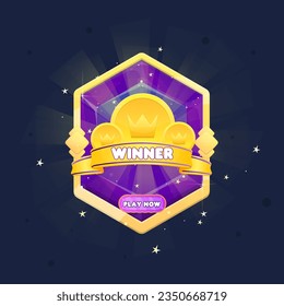 Espacio Cósmico Galaxia Icono Gema Ganador Juego Insignia De La UI En Púrpura De La Frontera Dorada Con Estrellas Y Monedas Cuidada Fantasía Diseño Vector Colorido
