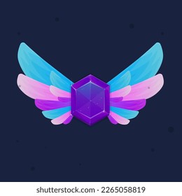 Cosmic Space Galaxy Gem With Pink Purple Blue Wings Icon Purple With Stars Cute Fantasy Colorful Vector Design