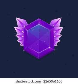 Cosmic Space Galaxy Gem With Purple Crystal Wings Icon Game Badge Purple With Stars Cute Fantasy Colorful Vector Design