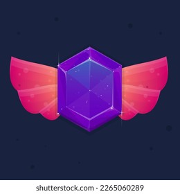 Cosmic Space Galaxy Gem With Red Beetle Wings Icon Game Badge Purple With Stars Cute Fantasy Colorful Vector Design