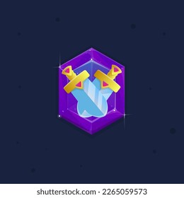 Cosmic Space Galaxy Gem With Two Golden Swords Icon Game Badge Purple With Stars Cute Fantasy Colorful Vector Design