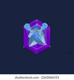 Espacio Cósmico Gema De Galaxia Con Dos Espadas De Plata Azul Juego Insignia Purple Con Estrellas Cuidada Fantasía Diseño Vector Colorido