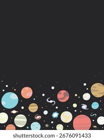 Cosmic Space Hand Drawn Vector Frame Bottom
