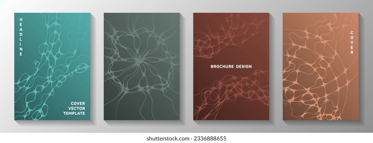 Cosmic space idea abstract vector covers. Dynamic waves ripple backgrounds. Vivid notebook vector templates. Science fiction cover pages graphic design set.
